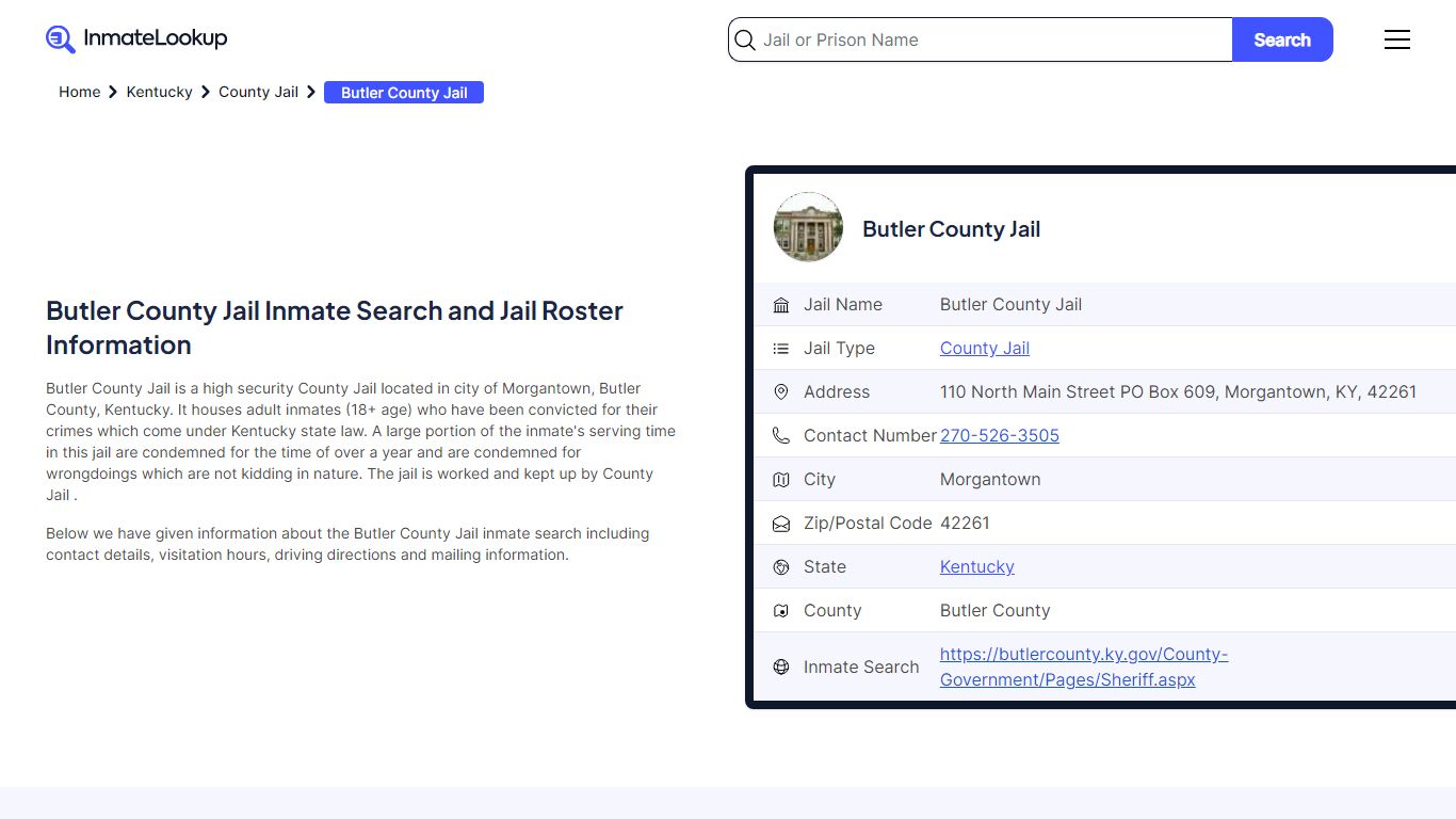 Butler County Jail Inmate Search and Jail Roster Information